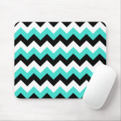 Turquoise Zwart en Wit Chevron Muismat (Met muis)