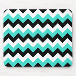 Turquoise Zwart en Wit Chevron Muismat