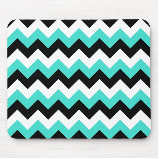 Turquoise Zwart en Wit Chevron Muismat (Voorkant)
