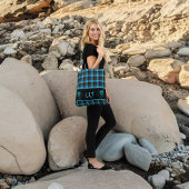 Turquoise zwart geruite pauwenveren monogram tote bag