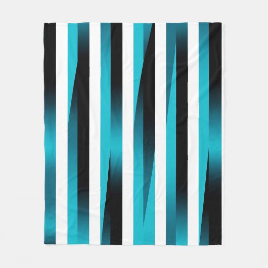 Turquoise Zwart Gradiënt Streeppatroon Fleece Deken (Voorkant)