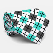 Turquoise, zwart, grijs op White Argyle Print Stro Stropdas (Opgerold)