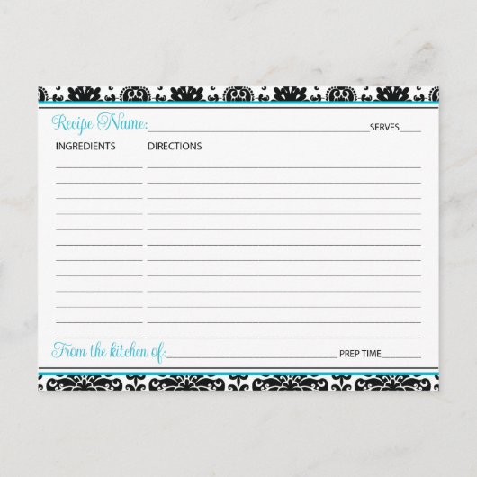 Turquoise, zwart liefde harten bruids recept Kaart (Achterkant)