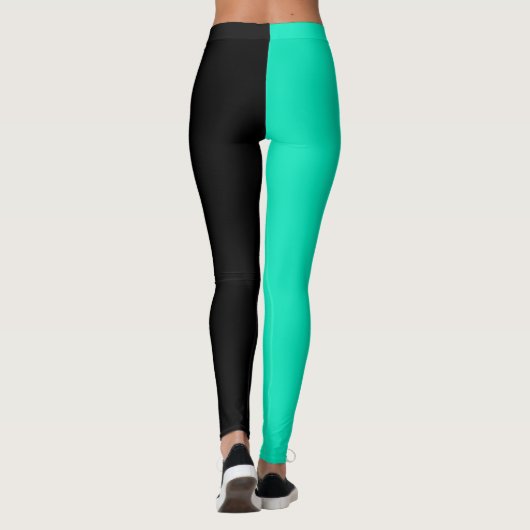 Turquoise zwart tweekleurig split half ontwerp leggings (Achterkant)