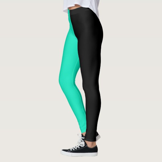 Turquoise zwart tweekleurig split half ontwerp leggings (Links)