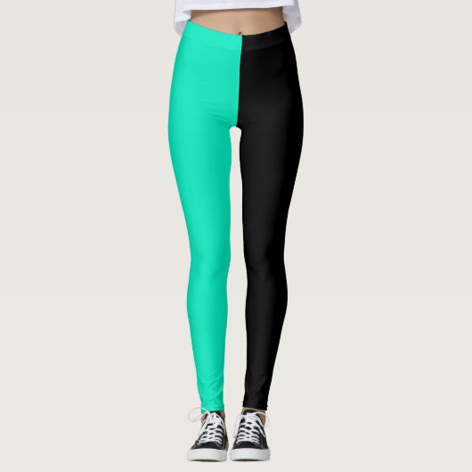 Turquoise zwart tweekleurig split half ontwerp leggings (Voorkant)