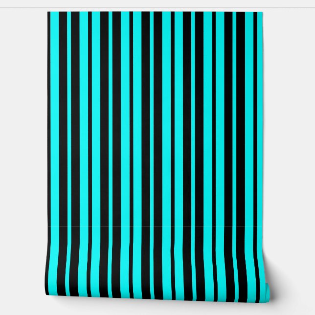Turquoise Zwart Verticaal Streeppatroon Behang (Afrollen)