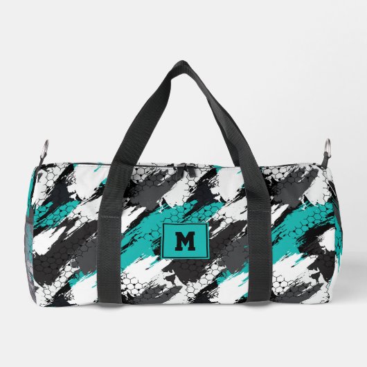 Turquoise Zwart Wit Abstract Geometrische Strepen  Plunjezak (Achterkant)