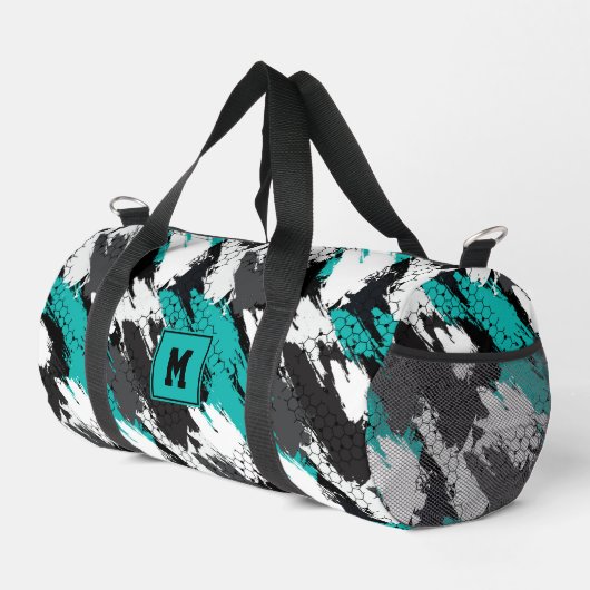 Turquoise Zwart Wit Abstract Geometrische Strepen  Plunjezak (Rechterhoek)