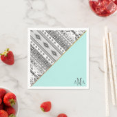 Turquoise zwart wit Azteekse tribal monogram Servet (Insitu)