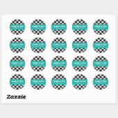 Turquoise Zwart-wit Buffel Plaid Bruiloft Ronde Sticker (Vel)