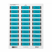 Turquoise, zwart wit damast trouwadres etiket (Full Sheet)
