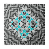 Turquoise zwart wit geometrische dynamische lijnen tegeltje (Voorkant)