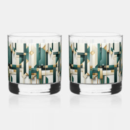 Turquoise Zwart Wit Goud Modern Geometrisch  Whisky Glas