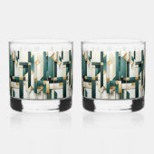 Turquoise Zwart Wit Goud Modern Geometrisch  Whisky Glas (Achterkant)