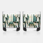 Turquoise Zwart Wit Goud Modern Geometrisch  Whisky Glas (Rechts)