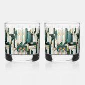 Turquoise Zwart Wit Goud Modern Geometrisch  Whisky Glas (Links)