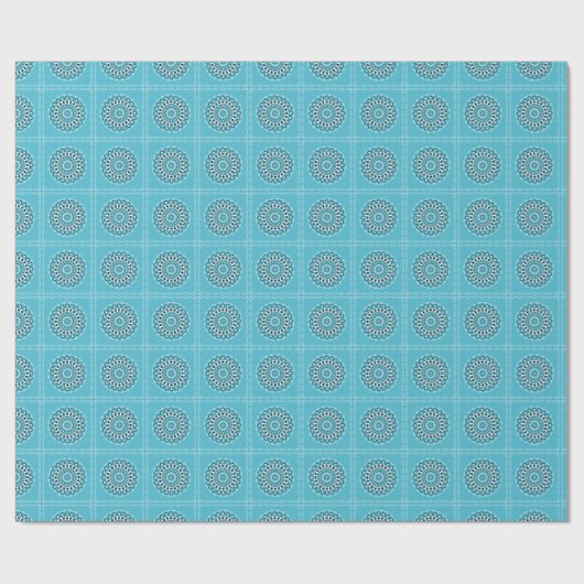 Turquoise, zwart-wit Mandala Kaleidoscope Cadeaupapier (Vlak)