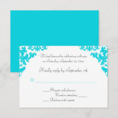 Turquoise, Zwart, Witte Damast RSVP Kaart (Voorkant / Achterkant)