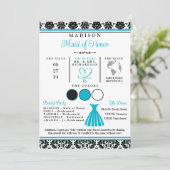 Turquoise, Zwart Witte Hart Bruiloft Uitnodiging K (Staand voorkant)