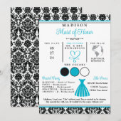 Turquoise, Zwart Witte Hart Bruiloft Uitnodiging K (Voorkant / Achterkant)