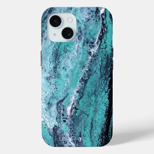 Turquoise & Zwarte Abstracte Marmer  Case-Mate iPhone Case (Achterkant)