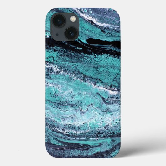 Turquoise & Zwarte Abstracte Marmer Case-Mate iPhone Case (Achterkant)