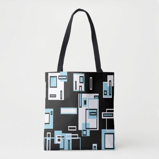 Turquoise Zwarte Blokken Funky Tote Tas (Voorkant)