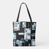 Turquoise Zwarte Blokken Funky Tote Tas (Achterkant)