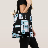 Turquoise Zwarte Blokken Funky Tote Tas (Dichtbij)
