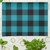 Turquoise Zwarte Buffalo Check Plaid Rustiek Theedoek (Gevouwen)