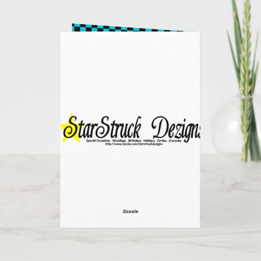 Turquoise zwarte cheques & rood Happy Birthday Kaart (Achterkant)