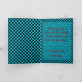 Turquoise zwarte cheques & rood Happy Birthday Kaart (Binnen)