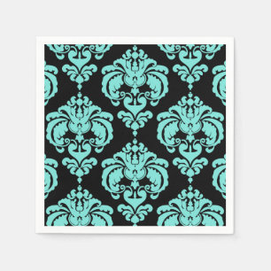 Turquoise & Zwarte Damast Vintage Trouwfeest Feest Servetten