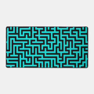 Turquoise Zwarte Doolhof Lijnen Bureaumat