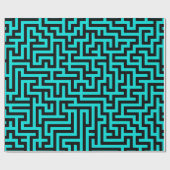 Turquoise zwarte doolhof lijnen cadeaupapier (Vlak)