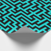 Turquoise zwarte doolhof lijnen cadeaupapier (Hoek)