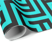 Turquoise zwarte doolhof lijnen cadeaupapier (Rol Hoek)