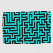 Turquoise zwarte doolhof lijnen golfhanddoek (Horizontaal)