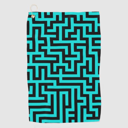 Turquoise zwarte doolhof lijnen golfhanddoek (Voorkant)