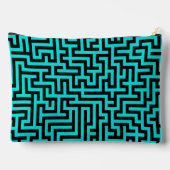 Turquoise Zwarte Doolhof Lijnen Groot Etui (Achterkant)