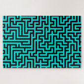 Turquoise zwarte doolhof lijnen legpuzzel (Horizontaal)