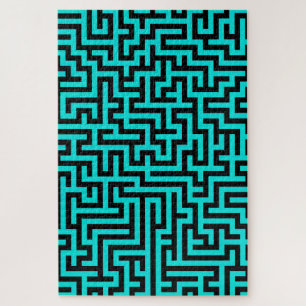 Turquoise Zwarte Doolhof Lijnen Legpuzzel
