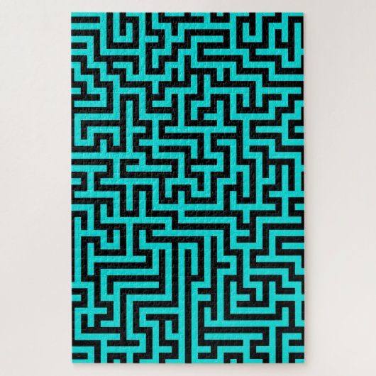 Turquoise zwarte doolhof lijnen legpuzzel (Verticaal)
