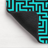 Turquoise zwarte doolhof lijnen muismat (Hoek)