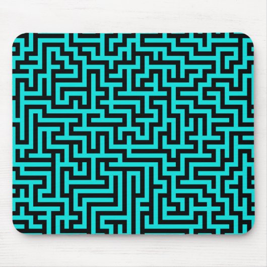 Turquoise zwarte doolhof lijnen muismat (Voorkant)