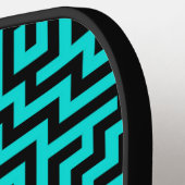 Turquoise zwarte doolhof lijnen pickleball paddle (Links Detail)