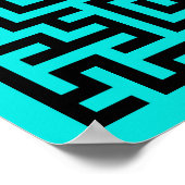 Turquoise Zwarte Doolhof Lijnen Poster (Hoek)