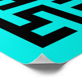 Turquoise zwarte doolhof lijnen poster (Hoek)