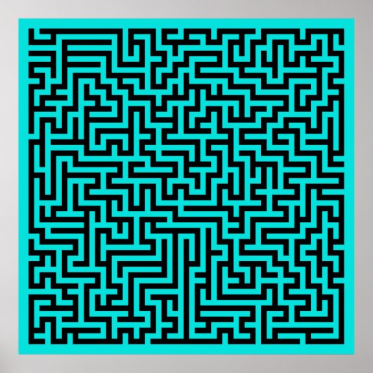 Turquoise zwarte doolhof lijnen poster (Voorkant)